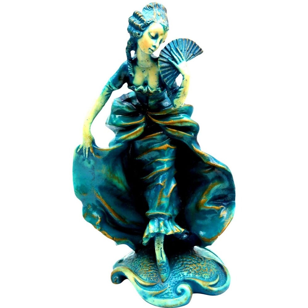 Vintage S.A.C.A. Italy Mid Century Figurine Teal Gold Rococo Lady MCM Art 11.5"